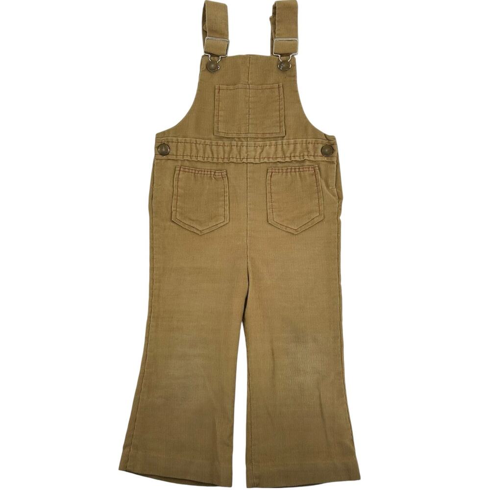 Vintage 80s Toddlers Tan Health-tex Corduroy Overalls Size 2T Permanent pressed
